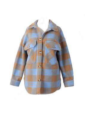 English Factory Sweater Gingham Shacket Sz XS Blue Brown Polyester Sweater